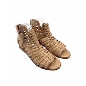 Vince Camuto Revey Beige Caged Gladiator Strappy Low Wedge Back Zip Sandals